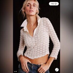NWOT Free People Girl Next Door Polo in Ivory Size XL